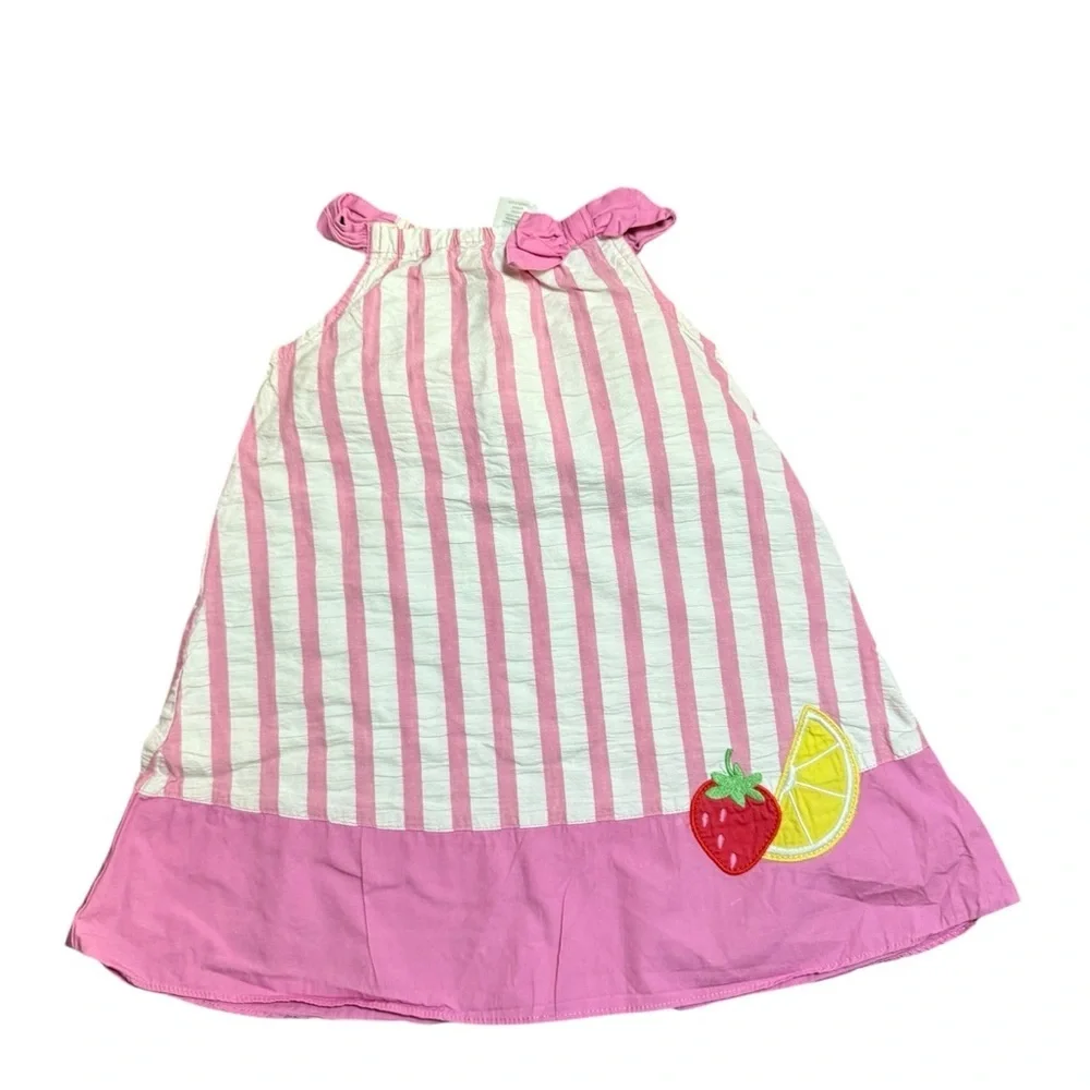 Gymboree Girls Pink White Striped Sleeveless Dress Fruit Patch Size 18-24 Months